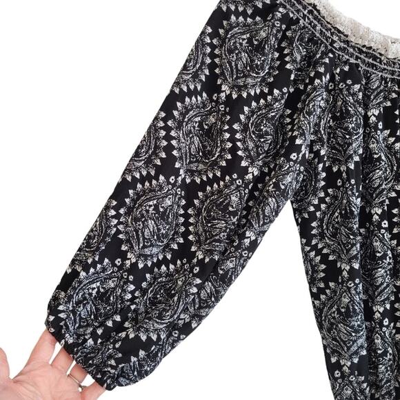 Free People Floral Off Shoulder Mini Dress Small Black Crochet Mini Cottage Boho - Picture 4 of 13